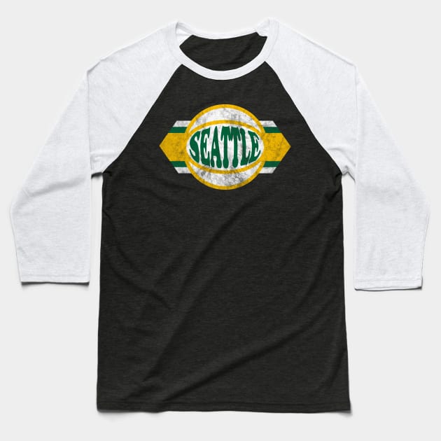 Seattle Basketball retro and distressed ball and stripe Baseball T-Shirt by MulletHappens